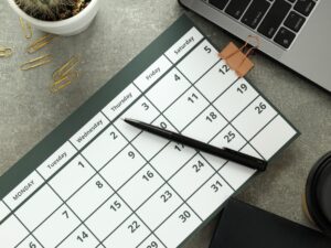Concept of event planning and work planning, top view
