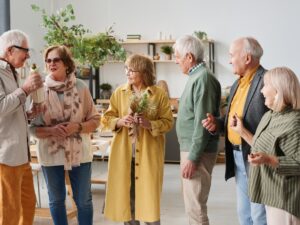 Friends gathering at social event